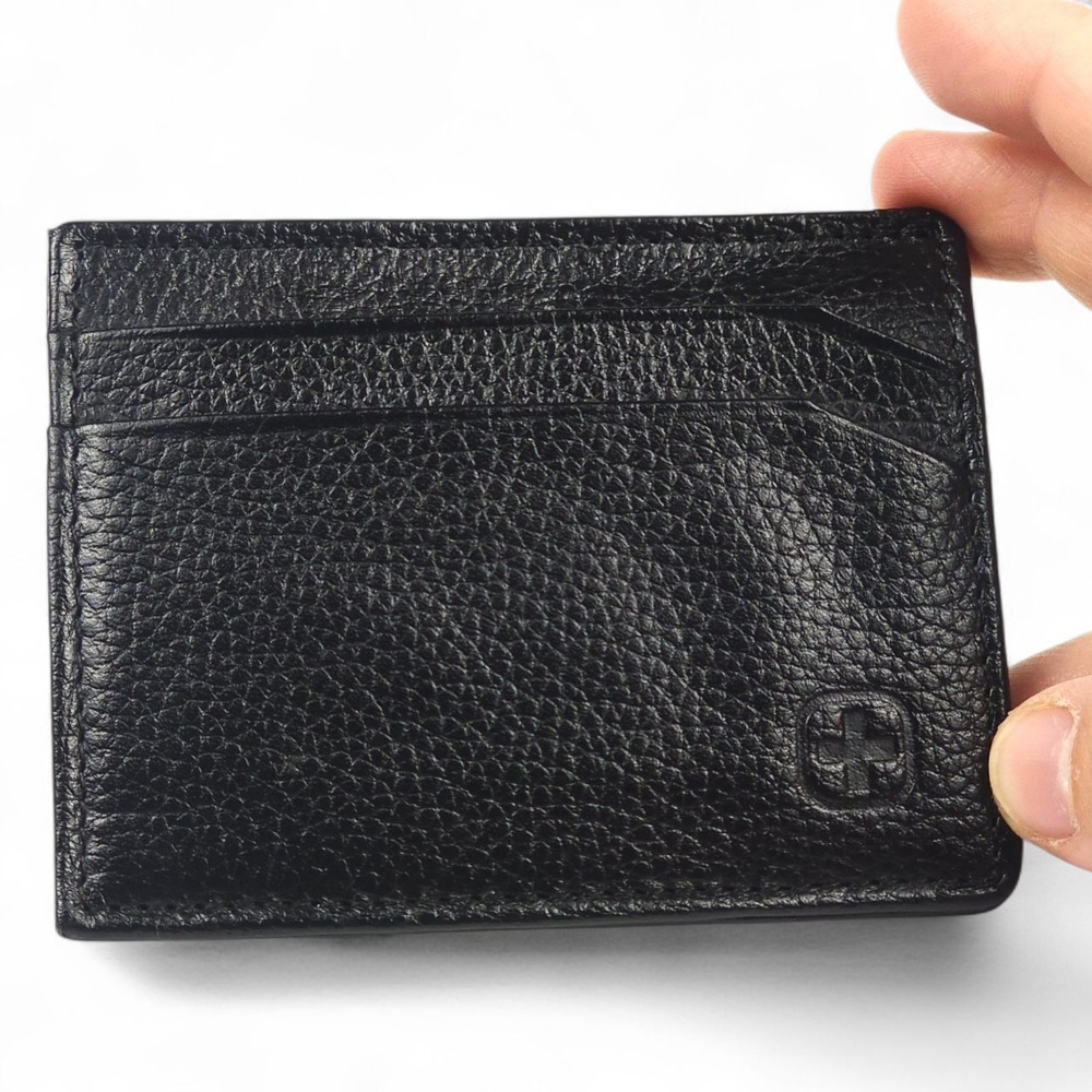 SwissGear Sierre Slim Leather Front Pocket Wallet Magnetic Money Clip Black NEW